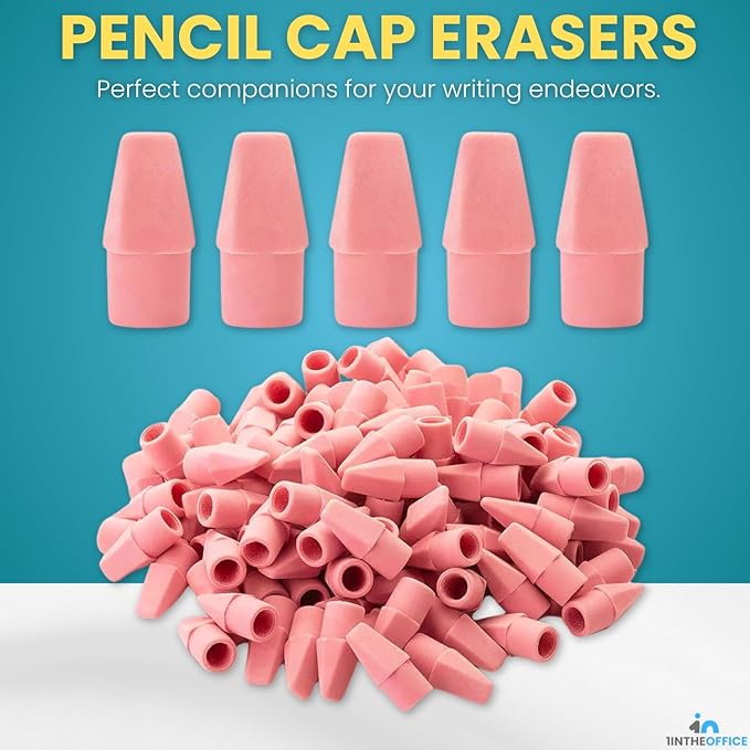 1InTheOffice Pencil Cap Erasers, Assorted Colors, Arrowhead Caps Tops Eraser, Eraser Cap for Art, School, Office Use, and Classroom Set, (Pink, 288 Pack)
