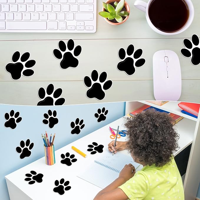 Junkin 60 Pcs Mini Paw Prints Cutouts Accents Bulletin Board Patrol Table Decorations Wall Decal Poster for Kids Educational School Home Party Supplies(Black)