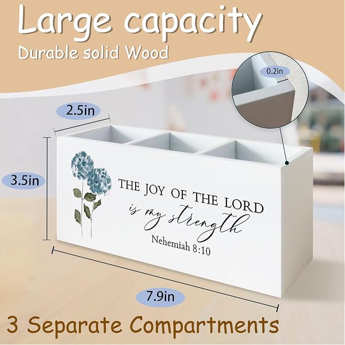 Hydrangea Christian Decor, Hydrangeas Pen Holder for Office Desk, Religious Hydrangea Gifts for Women Men, Bible Verse Christian Wooden Pencil Holder Sign Organizer for Desk Accessories