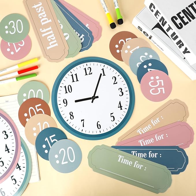 Boho Rainbow Clock Numbers Bulletin Board Decorations Classroom Decoration Analog Practice Telling Time Clock Cutouts School Teaching Clock for Kids Students Elementary Teacher Supplies