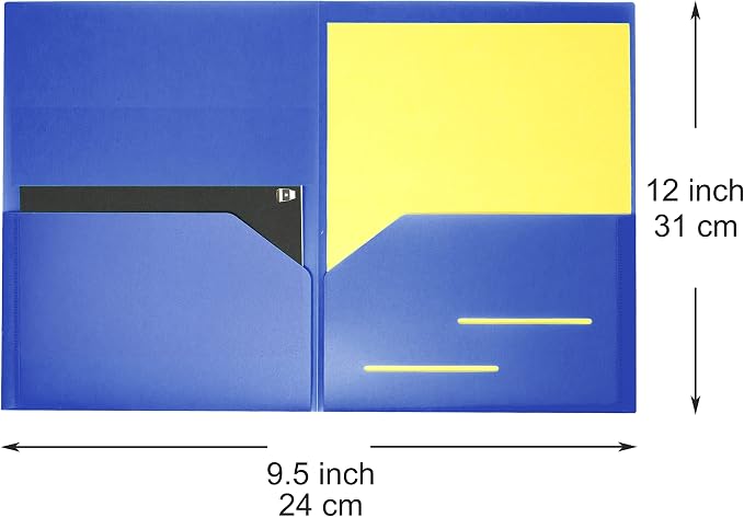 Youngever 6 Pack Heavy Duty Plastic Two Pocket Folders, Heavy Duty Plastic 2 Pocket Folder (Dark Blue)