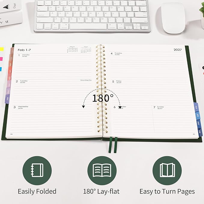 RETTACY Academic Planner 2026-2027, Weekly and Monthly, July 2026 - June 2027, Large Size (8.5" x 11"), Calendar, Agenda, 12-Month Tabs, for Student, Teacher, School (Dark Green)