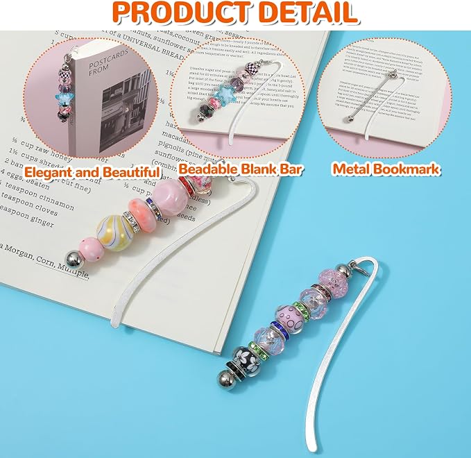 20pcs Beadable Bookmarks DIY Metal Blank Bar Bookmark for Beads Modern Beaded Craft Jewelry Pendant Charm Gift Beading Bookmark Bar Bulk for Student Teacher Office Supplies Craft Jewelry Pendant Charm