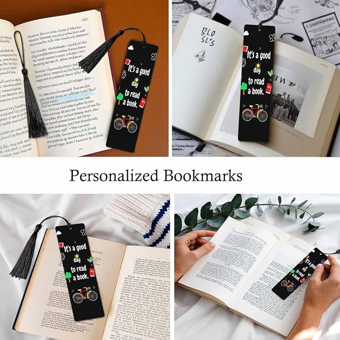 Bicycle Bookmarks Set 5 with Tassels Leaves Reading Theme Cartoon Wooden Bookmarks for Reading Women Men Students Teachers School Supplies