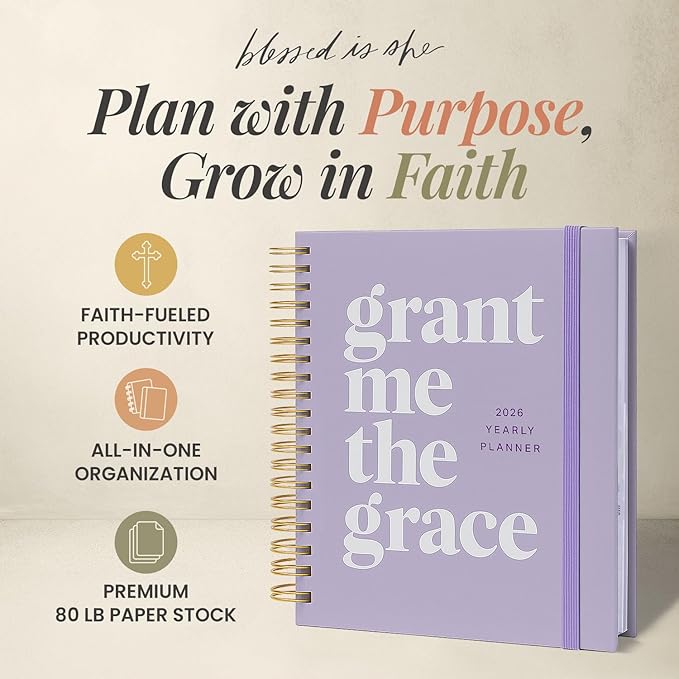 Blessed is She 2026 Yearly Catholic Planners for Women - 6.25x8.25" Purple Mini Spiral Bound Catholic Liturgical Planner, Christian Gifts for Women Faith, Daily Planner Organizer for Students
