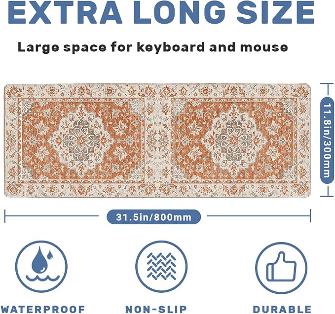 Rustic Carpet Desk Mat Gaming Mouse Pad Classic Persian Floral Mousepad Computer Keyboard Pad Mouse Mat Laptop Mat 31.5 x 11.8 Mouse Pads for Desk Home Office Gaming