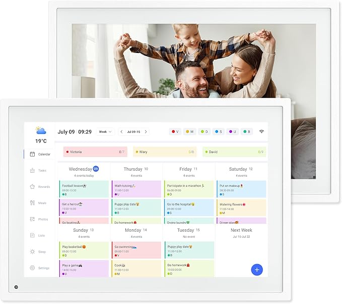10.1 Inch WiFi Digital Calendar, Smart Touchscreen Interactive Display for Family Schedules Chore Chart, Meal Planner, To Do List, Smart Sync Switchable Digital Photo Frame Desk-Standing