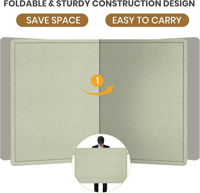 Bulletin Board, 36 X 24 inches Cork Board with 20 Pushpin, Felt Cork Board Notice Pin Board, Self-Adhesive Vision Board Mood Board Foldable Photo Board for Wall - Sage Green