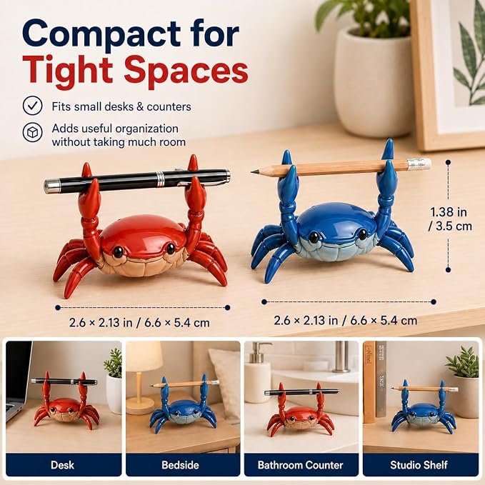 GOOGO 2 Pieces Cute Crab Pen Holder & Eyeglass Stand, for Back to School Graduation Gift Office Home Store Accessories Holder, Unique and fun gifts