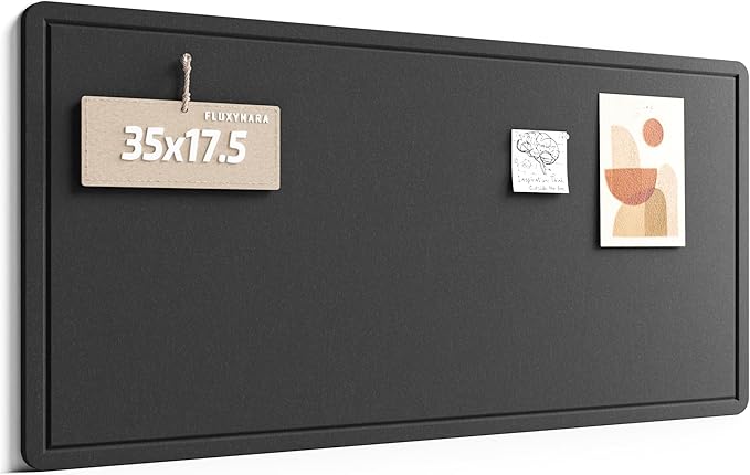 Fluxynara Bulletin Board, 35" x 17.5" Cork Board Alternative with 12 Safe Removable Adhesive Tabs, Foldable Felt Pin Board for Home Office, Classroom, Bedroom,Entryway for Walls—Black