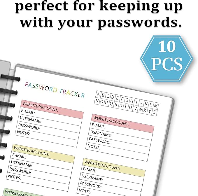 Insert for 9-Disc Classic, Color Password Tracke，Pre-punched Inserts, Refill Calendar