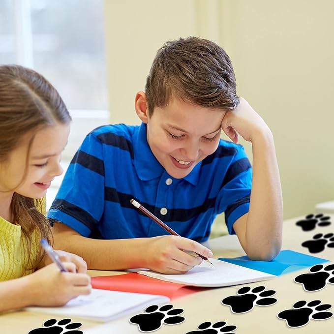 Junkin 60 Pcs Mini Paw Prints Cutouts Accents Bulletin Board Patrol Table Decorations Wall Decal Poster for Kids Educational School Home Party Supplies(Black)