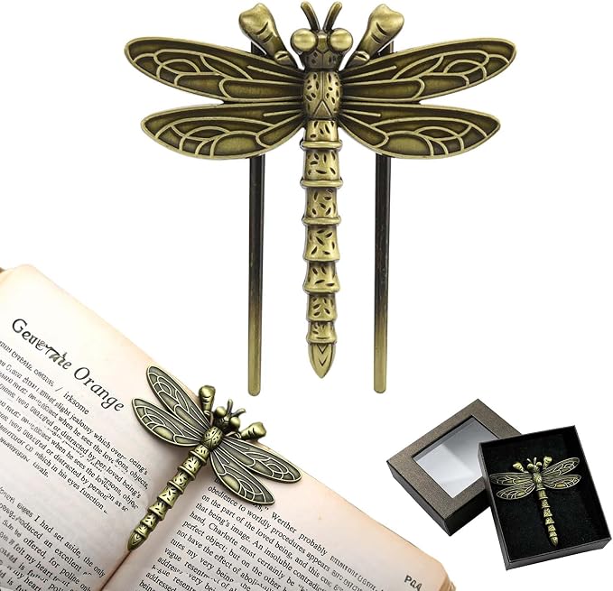 Vintage Book Page Holder Metal Dragonfly Book Clips Bookmark Free Your Hands Book Marker Clip Effortlessly Hold Open While Reading Writing Gift for Book Lovers, Writers