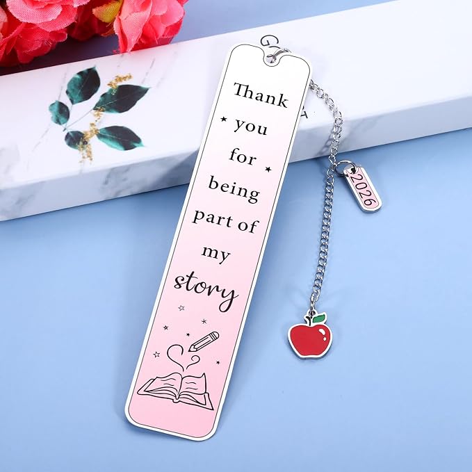 Teacher Appreciation Gifts, Teacher Must Haves - Teacher Pink Bookmark, Best End of Year Teachers Gifts from Students, Retirement Presents for Women Teachers Thank You for Being Part of My Story