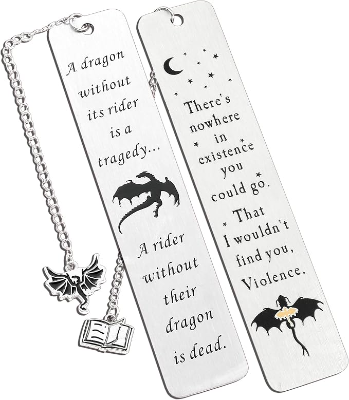 Dragon Metal Bookmarks Set, Fourth Wing Stainless Steel Bookmark with Charm, Book Mark for Reading Women and Men, Book Accessories for Book Lover (Style 2)