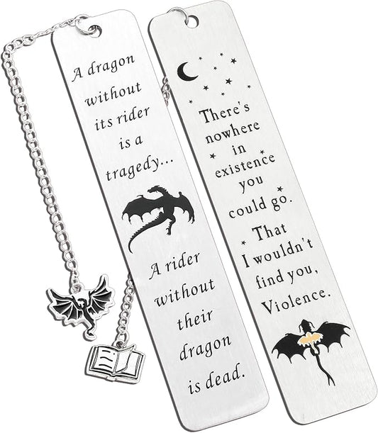 Dragon Metal Bookmarks Set, Fourth Wing Stainless Steel Bookmark with Charm, Book Mark for Reading Women and Men, Book Accessories for Book Lover (Style 2)