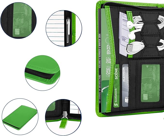 Junior Padfolio Portfolio with 5 x 8 Writing Pad, A5 Business Portfolio Binder Folder Organizer Multi-Function Combination Case for Men Women,Green