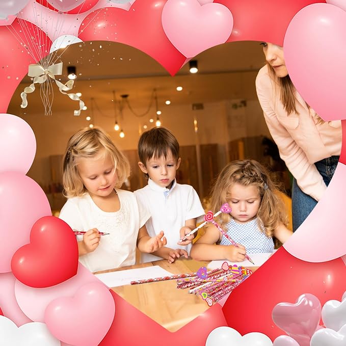 36 Pieces Valentine's Day Pencils Valentines Pencils with Giant Eraser Assortment Valentines Day Stationery Pencil,12 Style(36)