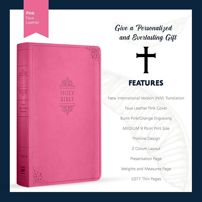 Personalized NIV Holy Bible Custom Engraved | Includes Name on Lower Right Corner of Faux Leather Cover | Custom Gift for Christian & Religious Celebrations (Pink | Medium Print, NIV)