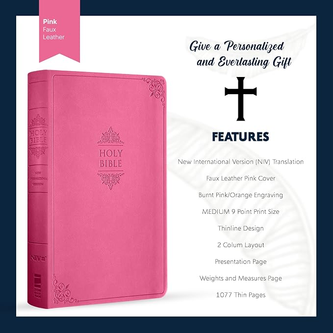 Personalized NIV Holy Bible Custom Engraved | Includes Name on Lower Right Corner of Faux Leather Cover | Custom Gift for Christian & Religious Celebrations (Pink | Medium Print, NIV)