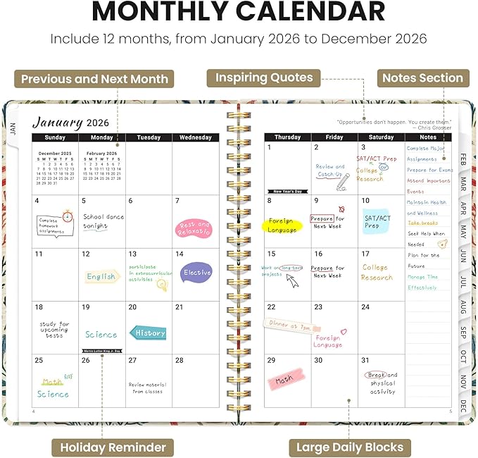 2026 Planner, Weekly and Monthly Planner for Women, January 2026 - December 2026, Hardcover 2026 Calendar Planner Book with Tabs, Inner Pocket, Spiral Bound, Perfect for Office Home School Supplies - A5 (6.3" x 8.5"), Herbs