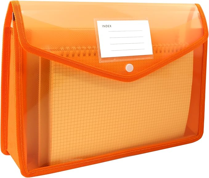 Plastic Expanding File Folder, Folders for Documents, Transparent Envelopes with Elastic Closure, File Folder Organizer Holder, Large Capacity, Fit Letter/A4 Size (Orange-1Pcs)