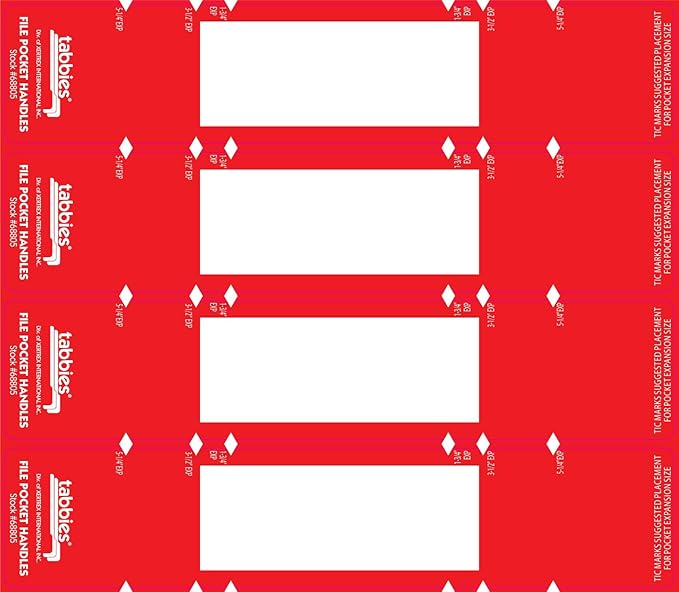 Tabbies File Pocket Handles, 9.63 X 2, Red/White, 4/Sheet, 12 Sheets/Pack