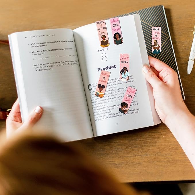 Black Girl Magnetic Bookmark - 12 PCs Inspirational Book Marks for Women Bulk Unique Aesthetic Page Markers Bookish Gifts Reading Lovers Readers Student Teacher Birthday School Accessories