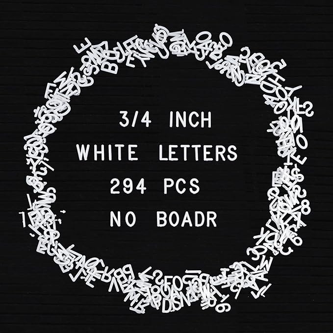 C CRYSTAL LEMON 294Pcs White Plastic Letters for Letter Board – 3/4 Inch Felt Board Letters – Changeable Letter Board Plastic Accessories – Message Board Letters and Numbers Only