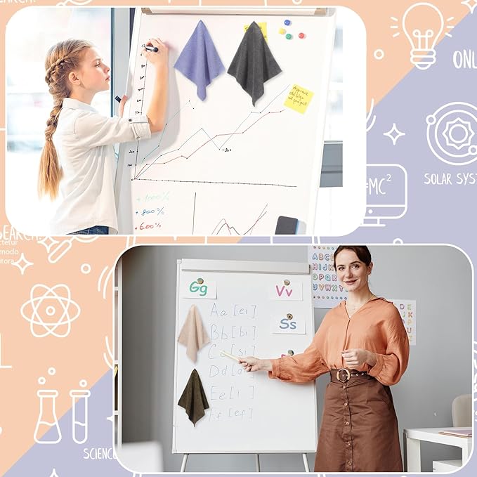 Fanfanwin 6 Pack Magnetic Microfiber Cleaning Cloth, Colorful Whiteboard Dry Erase, Magnetism Whiteboard Eraser for Blackboards Classroom Chalkboards Washable Home Office 10'' x 10''(Dark Color)