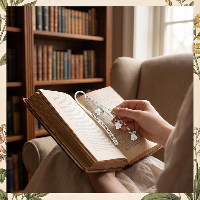 Metal Bookmark Hooks Flower Book Mark for Reading, Book Lovers Gift Books Beaded Charm Pretty and Aesthetic Books Accessories Personalized Silver Bookmarks