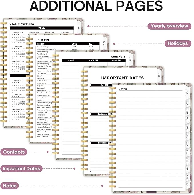 Planner 2026-2027, Academic Year Weekly and Monthly Calender Planner, from Jul 2026 - Jun 2027, Spiral Bound School Planning Book, Perfect for Teacher, Student, Women & Men, A5 (6.3" x 8.5"), Soft Peony