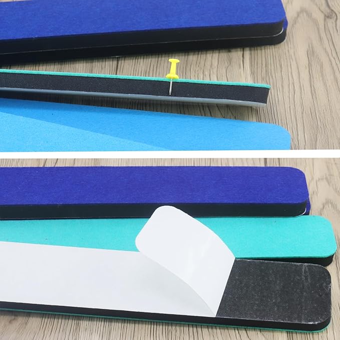 6Pcs Felt Bulletin Board Bar Strip 0.5 Inch Thick Self-Adhesive Pin Board Bar 13 Inch in Length with 35 Pushpins (3 Colors D)