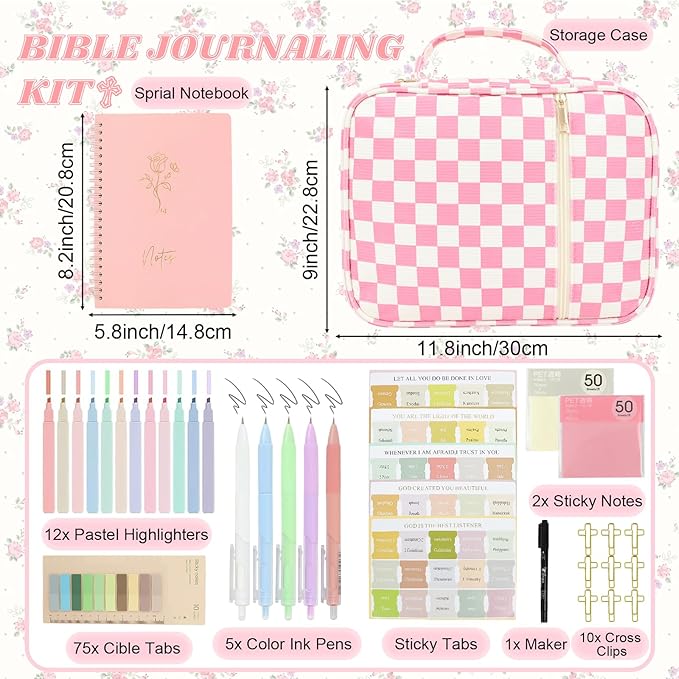 Pink Bible Cover Case for Women Large Bible Cover Bag Bible Study Supplies Accessories Bible Journaling Kit for Girls Women