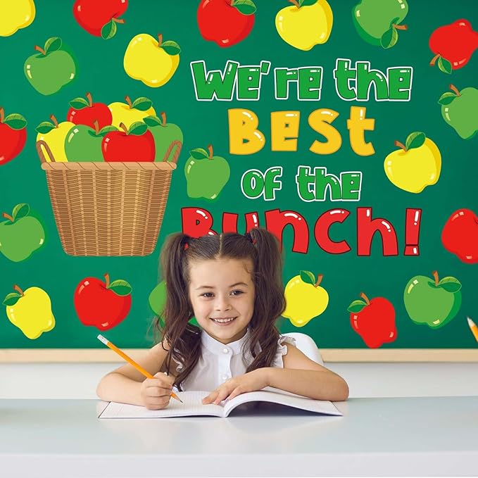 JarThenaAMCS Colorful Apples Bulletin Board Set We're The Best of Bunch Paper Cut-Outs with Glue Points for Back to School Classroom Party Name Tags Door Wall Decor, 53Pcs