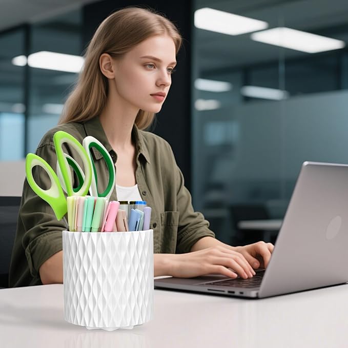 Gawsey 3Pcs 360° Rotating Desk Organizers and Accessories with Pen Holder Sticky Note and Clips Set, Desktop Storage Stationery Supplies Organizer, Cute Pencil Cup for Office, School, Dorm Room