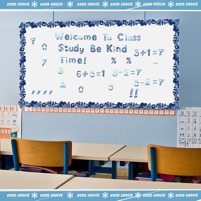 221 Pcs Winter Bulletin Board Letters Blue Round Alphabet Number Punctuation Symbol Combo Letter Cutouts Snowflake Classroom Decoration for Winter School Chalkboard Poster Board