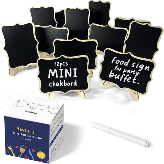 12pcs Mini Chalkboard Signs with Stand,Food Labels for Party Buffet, Food Tag/Name Card for Wedding Table, Name Tag Drink Labels Taco/Candy Bar/Bake Sale Food Sign, Catering Supplies Buffet Display