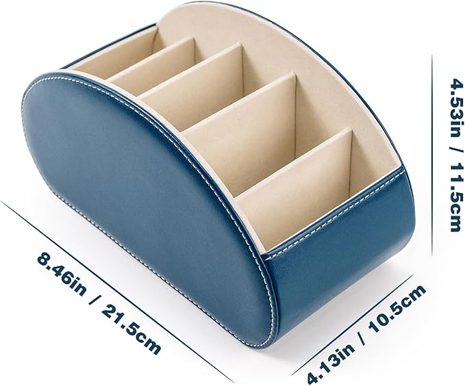 BONNY DODO Remote Control Holders Organizer Box with 5 Compartment PU Leather Multi-functional Office Desk Storage Caddy Store (Pacock blue)