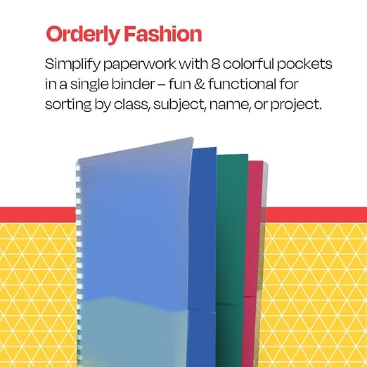 School Smart 8-Pocket Project Organizer, Polypropylene, Multicolor, 1 Count (Pack of 1)