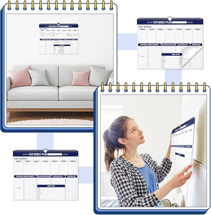 Fulmoon 2 Pcs 52 Sheets Weekly Planner 13 x 17'' Family Planner Spiral Weekly Calendar Habit Tracker Calendar Family Meal for Wall Planning Organizing Goals Tasks Chores(Classic)