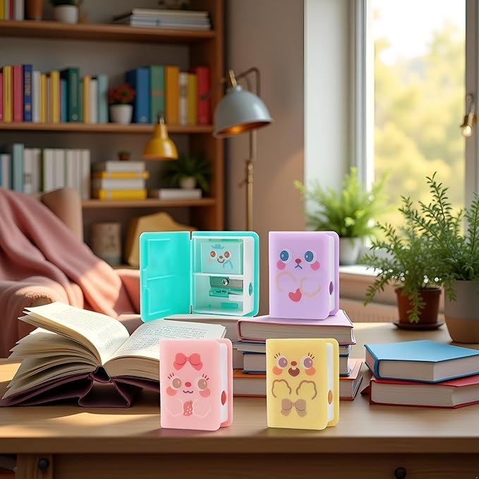 1Pc Multicolor Cute Dual Purpose Book Pencil Sharpener Eraser, Cute Cartoon Student Eraser Pencil Sharpener Writing and Correction Supplies