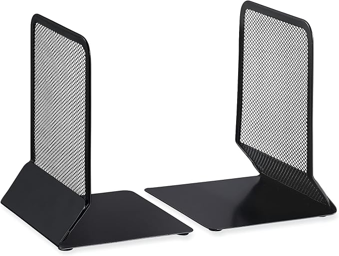Universal UNV20025 5.38 in. x 5.38 in. x 6.75 in. Nonskid Metal Mesh Bookends - Black (1-Pair)
