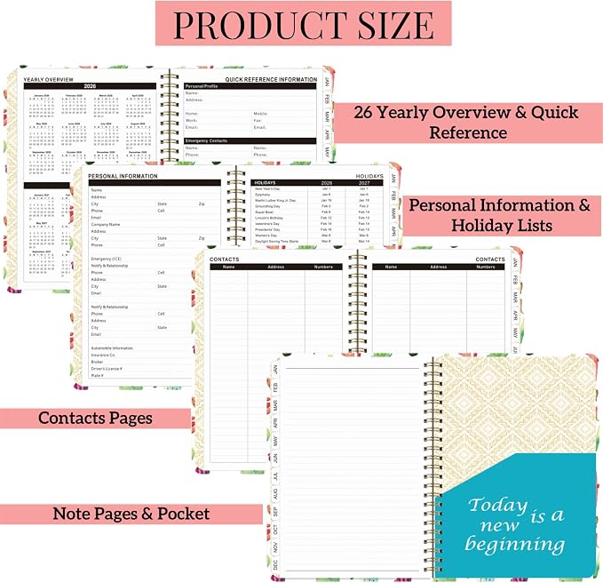 2026 Planner Weekly and Monthly,A5 Hardcover Calendar Jan 2026 to Dec 2026,Cute Cactus Aesthetic Agenda with Tabs,100GSM Thick Paper,Back Pocket & Elastic Closure for Women Teacher Student