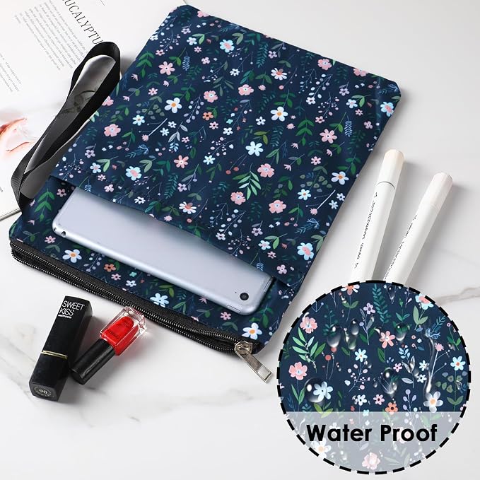 Floral Book Sleeve Pouch - Flower Pattern Paperback Books Cover Protector for Bookworm Waterproof Reader Accessories with Zipper Retro Bookish Gifts for Reading Lover Women Sister Friend