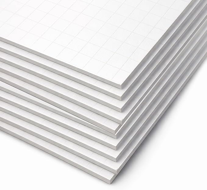 Flipside Products 11" x 14" Fade-Line White Poster Foam Board 3/16'' Thick, 1/2" Subtle Grid Lines for Alignment & Visual Layouts, Arts, and Crafts, Pack of 10