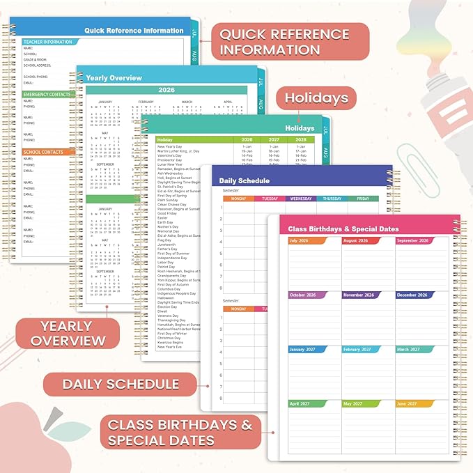 Teacher Planner 2026-2027 - Teacher Lesson Planners 2026-2027 from July 2026- June 2027, Academic Planner for School Year with Colorful Tabs and Inner Pocket, 8.5" x 11"
