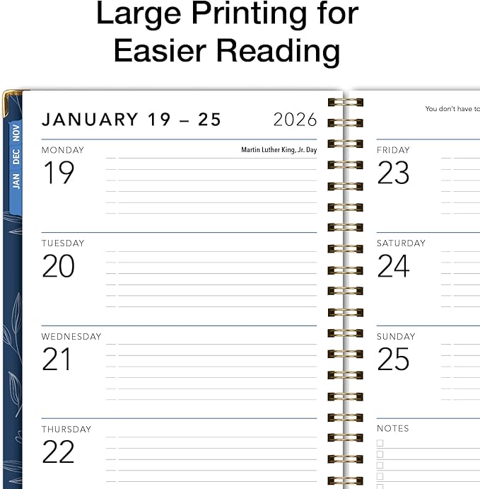 LARGE PRINT HARDCOVER 2026 Planner, 8.5"x11": 14 Months (November 2025 - December 2026), Daily Weekly Monthly Planner, Yearly Agenda, Bookmark, Pocket Folder and Sticky Note Set (Blueberry Vines)