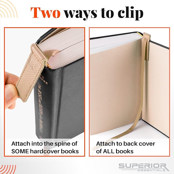 Superior Essentials Magnetic Bookmark-Genuine Leather, Single Long Ribbon Bible Bookmark for Book Lovers-Amplify Your Love for Books with Our Elegant Ribbon Page Marker (Tan, 3PC)