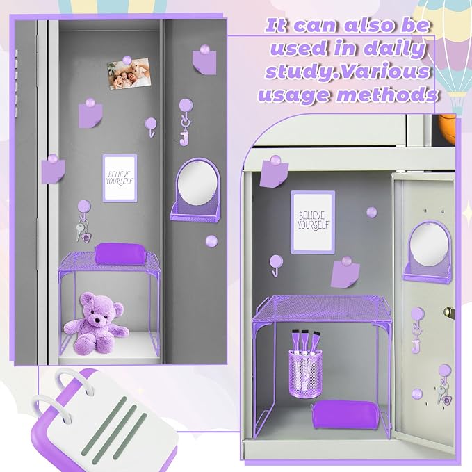 Denylo pro Purple Magnetic Locker Accessories Kit Include Back to School Essentials for Back to School Decorations Office Supplies